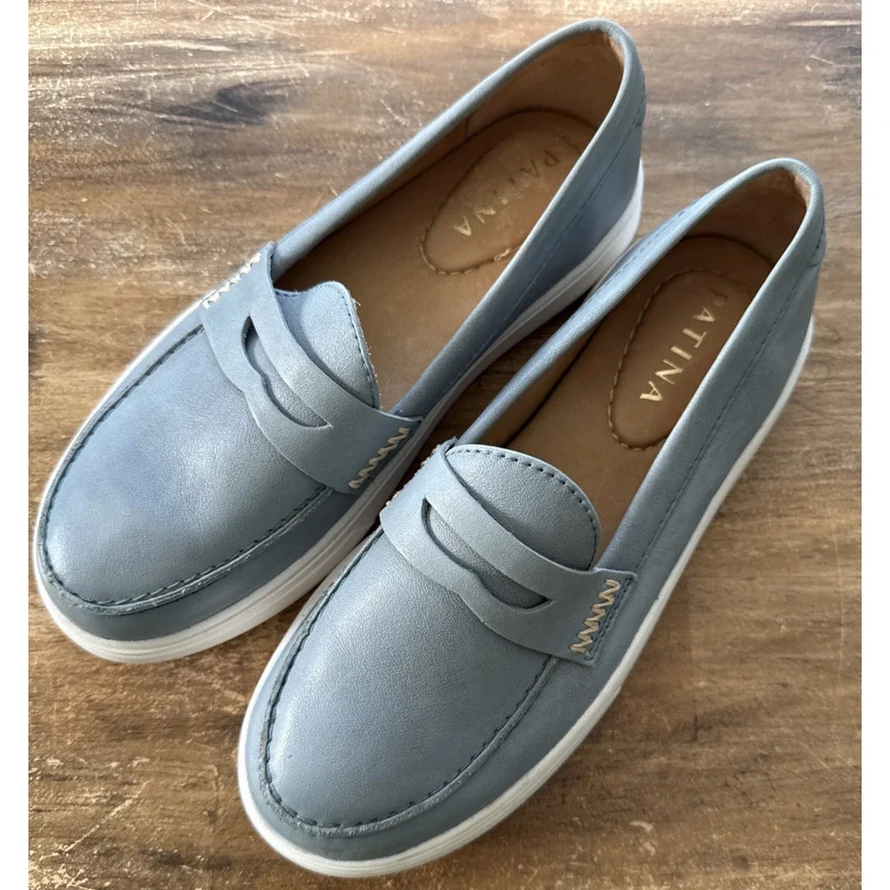 PATINA Portland Leather Shoes Boardwalk Penny Loafer Glacial Blue Womens Size 6